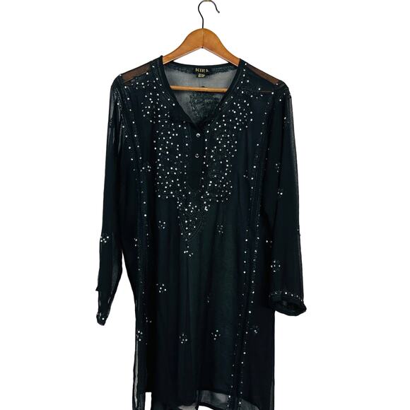 Betty B Sheer Sequin Dress Coverup Long Sleeve V Neck Black OSFA - Picture 1 of 6